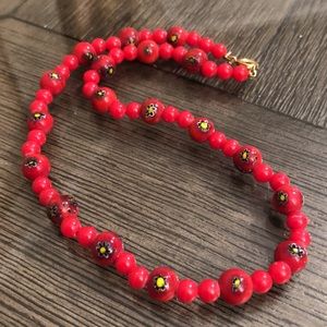 Vintage Red Millefiori Flower Glass Bead Necklace